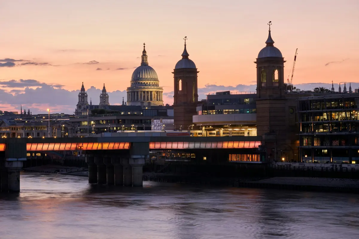 St Paul’s Cathedral and the River Thames at dusk in London